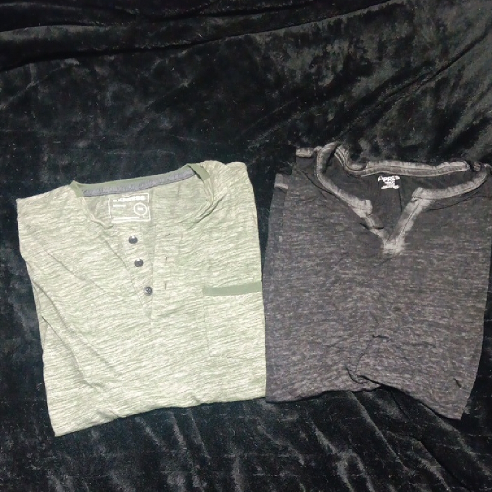 Two Casual Henley Shirts - Olive Green & Charcoal